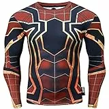 Nessfit Superhero - Camiseta térmica de compresión para hombre, manga larga, para gimnasio, entrenamiento, fitness, entrenamiento, Superhero 1, M