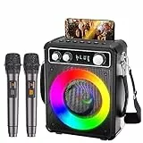 BONAOK Karaoke Profesional Inalámbricos con 2 Micrófonos, Máquina de Karaoke con luz Altavoces Bluetooth Sistema PA Soporte FM/USB/TF Card/Rec/AUX para la Fiesta al Aire Libre/Interior
