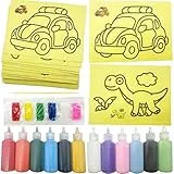 JMZLLRX 32 Paquetes de Tarjetas de Pintura de Arena Art, 12 Botellas de Arena de Colores con 20 Hojas de Arena Arte Pintura Tarjetas Set, DIY Arena Artes y Manualidades Kit para Dibujar, Pintar