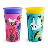 Munchkin Vaso antiderrame e infantil de Bebé y Niños Pequeños - Vasos con Borde 360º y de Silicona Libre de BPA Apto para Lavavajillas, Embalaje Reciclado, Lote de 2 x 266 ml, Lémur/Abeja