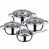 Batería de cocina 7 piezas SAN IGNACIO Faro fabricada en acero inoxidable apta para todo tipo de fuegos