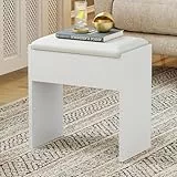 Luxstein Taburete de tocador, taburete de maquillaje de madera, banco acolchado, taburete de maquillaje para vestidor, dormitorio, pasillo y salón, 40 x 23,5 x 43 cm, color blanco