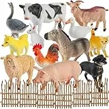 BUYGER Figura de Animales de Granja Juguete, Accesorios para Animale de Tamaño Grande con Valla de Montaje, Juego de Figuras Realistas para Niños Niñas de 3 4 5 Años