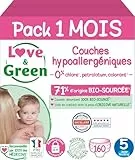 Love & Green - Pañales Saludables y Ecológicos para Bebés - Talla 5 (11-25 kg) - Pack de 1 Mes (160 pañales) - Absorbentes, anti-fugas y sin ingredientes indeseables