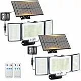 nipify Luz Solar Exterior, 366 LED Potente Foco Solar Exterior con sensor de movimiento, 3 Modos con Control Remoto, 3 Cabezas 270° Iluminación, Luces Solares Led Jardin Garaje Terraza, 2Pcs