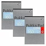 Pukka Pad, Bloc de notas metálico A4 de repuesto punteado para gráficos, arte, diario de viñetas, paquete de 3, 29,7 x 21 cm, cuaderno encuadernado con cinta con papel de 80 g/m², márgenes de 4