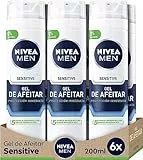 NIVEA MEN Sensitive Gel de Afeitar (6 x 200 ml), para piel sensible, gel facial con tecnología Ultra Glide para un afeitado libre de irritaciones