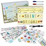 Caja de Luz A4 Dorada 16 Colores con 400 Letras y Emojis, 10 Tarjetas Premium, Mando 2 Rotuladores - BONNYCO | Ñ y Ç | Cartel Luminoso LED Regalos Originales para Mujer Regalos para Niñas Navidad