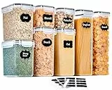 GoMaihe Botes Cocina, Juego de 8 Piezas de Recipiente de Botes Cocina Almacenaje de Plástico de Alimentos Sellados con Tapa, Se Utiliza para Almacenar Cereales, Pasta, Arroz, Harina, Etc