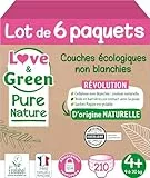 Love & Green Pure Nature Pack de 210 Couches écologiques non blanchies T4+ x 35 (9-20 kg)
