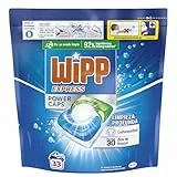 Wipp Express Power Caps Detergente en Cápsulas para Lavadora, 33 Dosis, Limpieza Profunda, Eficaz en Agua Fría