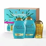 OGX Renewing Argan Oil of Morocco Rutina, Set de champú (1x385 ml), acondicionador hidratante ( 1x385 ml) y aceite para el pelo (1x100 ml) para cabello seco y dañado, gama con aceite de argán