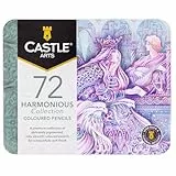 Castle Art Supplies Juego de 72 Lápices de Colores Harmonious | A base de cera, lápices de colores de núcleo blando para la mezcla de expertos | Paleta única para artistas adultos | Presentación lata