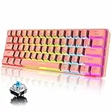 60% Teclado mecánico Cableado/inalámbrico Teclado Bluetooth 61 teclas RGB Rainbow LED con retroiluminación USB Type-C Teclado para juegos a prueba de agua Teclas anti-fantasma (Rojo/Interruptor azul)