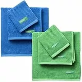 Benetton Pack de 2 - Set de 3 Toallas de Baño, Cada Uno en Color Azul y Otras en Verde