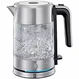 Russell Hobbs Hervidor de Agua Eléctrico Compact Home - 0,8 litros, Hervidor Pequeño, 2200 W, Diseño Compacto en Cristal, Filtro Extraíble, Base de 360°, Detalles en Acero Inoxidable, Plata - 24191-70