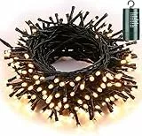 Qedertek Guirnalda Luces de Navidad Exterior 10M 100 LED, Cadena de Luces Pilas, Hada Blanco Cálido para Decoración de Árbol, Patios, Jardines, Café