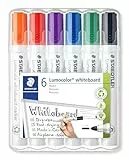 Staedtler 351 WP6 - Rotuladores para pizarra blanca Lumocolor, inodoro, secado rápido y recargable, paquete de 6 colores Surtido