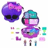 Polly Pocket Estuche Monster High Set de Juego con 3 muñecas y Accesorios, se Convierte en Instituto, Juguete +4 años (Mattel HVV58)