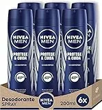 NIVEA MEN Protect & Care Quick Dry - Desodorante Antimanchas en Spray - 72h Protección Derma Active Antitranspirante - Sin Alcohol - Combate el Sudor, el Mal Olor y la Irritación - Pack 6 x 50 ml