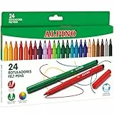 Alpino 24 Rotuladores de Colores Brillantes | Rotulador de Punta Resistente de 3mm para Colorear | Tinta Súper Lavable y de Larga Duración | Estuche de Rotuladores | Material Escolar