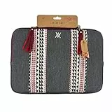 WONDEE Maletín Funda Portátil 13 a 14 pulgadas con Franja Decorativa de Tela Bordada Estilo Étnico - Funda para Ordenador Portátil Macbook Pro y Air 13/14 pulgadas Acolchada y Reforzada con Cremallera