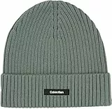 Calvin Klein Gorro de Punto Hombre Classic Cotton Rib Beanie de algodón, Verde (Dark Forest), Talla Única