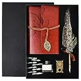 volumoon 12 Piezas Juego de Pluma Inmersión, Pluma de Escribir Vintage, Set de Plumas Caligrafía con 8 Puntas Adicionales, Tinta, Cuader Cuero y Titular Pluma, para Caligrafía Escritura Dibujo Regalo