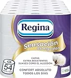 Regina Sensación de Algodón Papel Higiénico | 54 rollos | Capas extra resistentes, suaves como el algodón | Papel 100% certificado FSC®