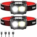 Blukar Linterna Frontal Recargable, [2 Pack] 2000L Super Brillante Linterna Cabeza LED Con Sensor de Movimiento y Luces de Advertencia Rojas, 8 Modos Luz, 30h de Tiempo Ejecución para Correr, Pesca