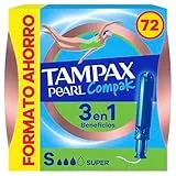 Tampax Tampones Pearl Compak Super Con Aplicador Suave, Pack de 72, 3 en 1 Protección Antifugas, Comodidad Y Fácil Inserción