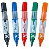 PILOT Caja de 5 V-Board Master - Rotuladores pizarra blanca - Tinta borrado en seco - Recargable con tinta líquida colores intensos - Begreen - Negro, Azul, Rojo, Verde, Naranja - Punta Media