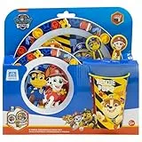 Set vajilla infantil reutilizable apta para microondas compuesto por vaso, plato, cuenco y cubiertos de La Patrulla Canina Boy