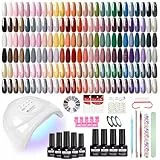 VANREESA 55 Colores Kit Uñas Semipermanentes, 77PZ Uñas Semipermanentes Kit Completo con Top Base Mate Purpurina Coat Lampara UV Uñas 48W y Herramientas para Manicura, Kit Manicura para Principiantes