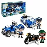 Pinypon Action 700015907 Pack de Vehículos con Quad, Coche y Moto y 3 Figuras Diferentes 2 muñecos policías y un ladrón, Juguete Exclusivo, para niños y niñas Desde 3 años, Multicolor