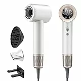 Secador Pelo Profesional con Difusor y Boquillas, 59 dB de Ruido Bajo Secador Pelo Ionico, Motor Sin Escobillas de 140.000 RPM, Hair Dryer con 4 Temperaturas y 2 Velocidades, Blanco