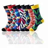 VEGCOO 7 Pares Calcetines Divertidos Hombre, Calcetines Coloridos Novedosos para Hombre, Calcetine Divertidos de Algodón Peinado Casual, Regalo para Hombres Papá Novio