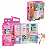 Barbie Apartamento 4 estancias Casa de muñecas Plegable con Muebles y Accesorios, Juguete +3 años (Mattel HRJ76)