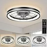 Airwit Modernas Ventilador de Techo Silencioso con Luz y Mando, 48cm Regulable Lampara Ventilador Techo Sin Aspas, 6 Velocidades, Ventilador Techo con Reversible Motor DC para Dormitorio, Salon