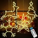 Joellfuner LED Estrella de Navidad Luces, 4Pcs Light Up Navidad Led Estrella con 45-50 Blanco Cálido Leds Luces con Pilas para la Fiesta Decoración (Blanco Cálido)