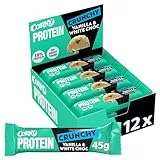 Corny Protein Crunchy - Barritas Proteicas de Chocolate Blanco Sabor Vainilla, 30% Proteinas, 0% Azúcares Añadidos, Ayuda al Desarrollo y Recuperación de la Masa Muscular, Pack 12x45g, Taste the Power