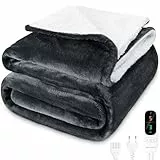 MYCARBON Manta Eléctrica 180 x 160 cm con 6 Temperaturas de 30°C a 45°C, Timer 1-9 h, Manta Térmica de Bajo Consumo para Doubles, Sofá, Cama, Oficina, con Controlador LED, Lavable (Gris Oscuro)