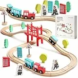 Tiny Land Tren Juguete, 39Pcs Trenes de Juguetes para Niños con Pistas de Madera, Adapta a Thomas Adapta a Brio, Intercambiable y Expandible, Kit de Ferrocarril de Juguete Empaquetado de Regalo