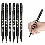 MaoXinTek Plumas de Caligrafía 6 Piezas Rotuladores de Pincel Negros para Letras, Diario de Principiantes, Firma, Diseño y Dibujo