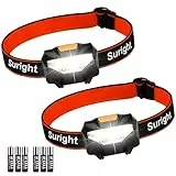 Suright Linterna Frontale, 2 Piezas Linterna Cabeza con 3 Modos de Iluminación y 60° Ajustable Ángulo, Lampára de Cabeza Impermeable con 6 Pilas AAA para Correr, Acampar, Cenderismo, Pesca, Ciclismo