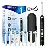 Seago Cepillo Electrico Recargable, Cepillo de Dientes Eléctrico Rotativo con Estuche de Viaje,8 Cabezas para la familia,5 Modos, Temporizador 2 Min,IPX7, SG2607, Negro