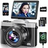 Camara de Fotos con WiFi, 64MP 4K Autofocus Camara Digital Compacta con Pantalla Flip De 180° De 3' Zoom Digital 16X, Tarjeta De 32 GB Estación de Carga, 2 Baterías para Principiantes, Adolescentes