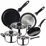 San Ignacio Premium - Batería de cocina de 3 piezas (1.6L, 2.3L, 3.3L) y Set de 3 sartenes (16-20-24 cm), aluminio prensado antiadherente, apto para todo tipo de cocinas incluido inducción, PK669