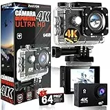 REKION® Camara Deportiva De Alta RESOLUCIÓN 4K60FPS + Tarjeta SD De 64GB Gratis | Camara Acuatica con 8X Zoom | CAM Acuatica Sumergible hasta 30 Metros | Action CAM 16MP con 170° + ESTABILIZADOR