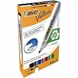 BIC Whiteboard Marker Velleda 1701 Ecolutions Rotuladores de Pizarra Punta Media – Colores Surtidos, Blíster de 4 Unidades